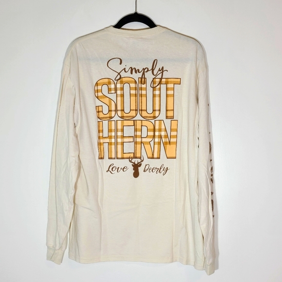 Simply Southern Tops - Simply Southern Long Sleeve Tshirt Love Deerly Neutral Plaid Size Large